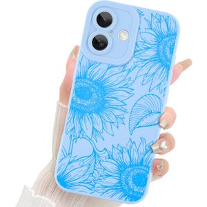 Fiyart Designed for iPhone 16 Case Cute Flower Floral Sunflowers Design,Soft Slim TPU Anti-Scratch Phone Cover for Women Girls 6.1"-Blue