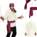 5Pcs Mens Pirate Costume Set, Renaissance Pirate Shirt, Victorian Gothic Shirt Medieval Viking Costume Cosplay (Small, Beige)