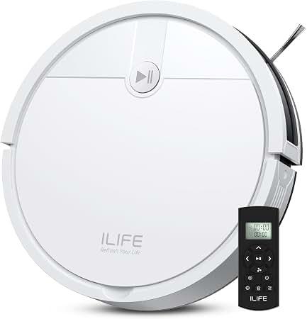 ILIFE V2 Robot Vacuum Cleaner, Tangle-Free Suction, 120 Mins Runtime, Slim, Self-Charging Robotic Vacuum Cleaner, Ideal for Pet Hair and Hard Floors