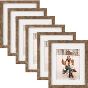 8x10 Picture Frames Set of 6 Rustic Wood Grain Photo Frame for Gallery Wall Mounting or Tabletop Display