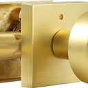 coolnews Gold Door Knobs Interior, Privacy Door Knob with Lock, Heavy Duty Square Modern Door Handle for Bedroom Bathroom, Satin Brass