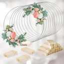 12Pcs 12 Inch Metal Floral Hoop Centerpiece With Stand for Table, Silver Center Pieces Decoration With Wood Base for DIY Wedding Decor Wall Hanging Crafts