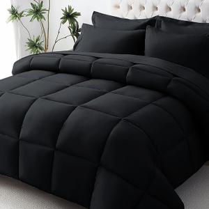 JOLLYVOGUE Queen Comforter Set, Ultra-Soft Bed in a Bag Queen Size 7 Pieces, Oeko-TEX Certified Bedding Set with Down Alternative Comforter, Sheets, Pillowcases & Shams, Black