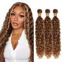 P4/27 Highlight Blonde Bundles Water Wave Bundles Human Hair 30 30 30 Inch Unprocessed Brazilian Virgin Weave Hairs Brown 3 Bundle Human Hair Extensions 50 Gram Per Bundle