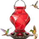 Auslar Hummingbird Feeder, Hummingbird Feeders for Outdoors Hanging, 21 Ounces Glass Hummingbird Feeder with 5 Feeding Stations, Spiral Shape Glass Bottle, Red