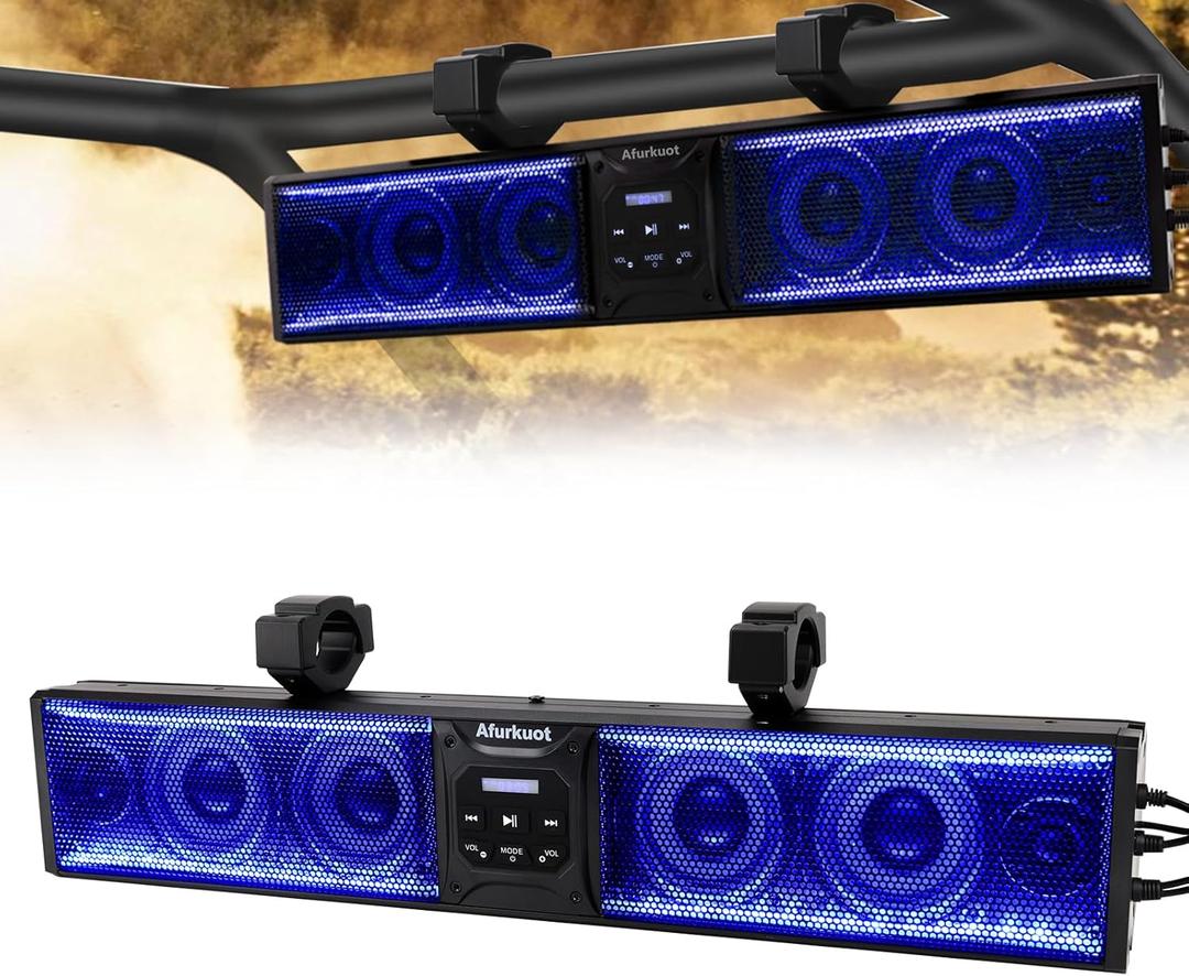 26-Inch UTV Sound Bar, Waterproof Multicolor Music Sync 6-Speaker ATV Golf Cart Sound Bar with Back Light Strip, Power Bluetooth Soundbar for ATV UTV Golf Cart w/1.75-2.25 Roll Bar