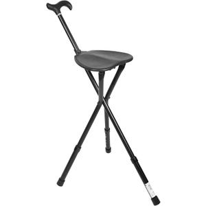 KMINA PRO - Cane Chairs for Adults (Height Adjustable Handle), Foldable Walking Cane with Seat for Seniors, Adjustable Cane with Stool, Travel Cane with Chair for Women, Aluminum Cane for Men Black
