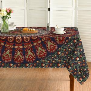 Horaldaily Rectangular Tablecloth 60x84 Inch, Boho Bohemian Psychedelic PeacockMandala Washable Seasonal Table Cover for Party Picnic Dinner Decor (Red)