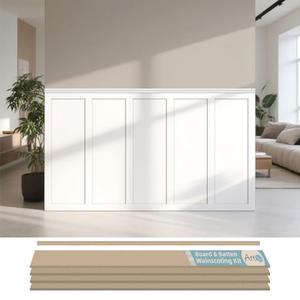 Art3d Premade Board and Batten Paintable Wainscoting Kit, MDF Accent Wall Panel for Kitchen Bedroom Living Room Home Decor Covers 189 x 54 in. Molding Trim Slat with Edge Strip