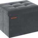 SONGMICS Storage Ottoman, Foldable Small Ottoman Foot Rest, 12.2 x 16.1 Inches Foot Stool, Load up to 286 lb, for Living Room, Bedroom, Dorm, Slate Gray ULSF200G01