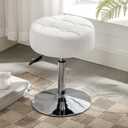 LUE BONA Adjustable Vanity Stool, 360 Swivel Chair for Makeup Room, White Faux Leather Stool for Bathroom & Living Room