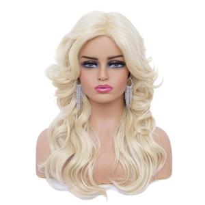 Rugelyss Vintage Wigs Blonde Wig for Women Lady Natural Layered Synthetic Full Wigs for 70s Cosplay Costume Disco Hair Wig