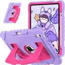 OKP Case for iPad A16 11th Generation 11 inch 2025/ 10th Generation 10.9 inch 2022, Shockproof Rugged Heavy Duty 11/10 th Gen i Pad Protective Cover with Pencil Holder/Kickstand, Purple+Hot Pink