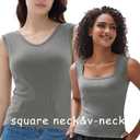Women's Square Neck Ribbed Tank Tops Sleeveless Shirts Casual Basic Tanks Slim Fitted Workout Tops French Gray XL