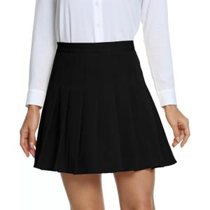 Urban CoCo Women's Pleated High Waist Solid School Uniform Skirt (Medium, Black)