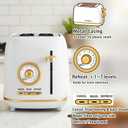 2-Slice Toaster, Wide Slots, 7 Bread Shade Settings, Stainless Steel, Bagel, Cancel, and Defrost Functions, Removable Crumb Tray, Retro Style Toaster, Matte White and Gold