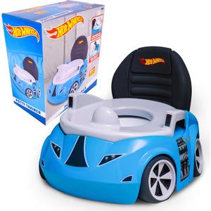 Hot Wheels Blue Race Car Potty Training Toilet, Includes Detachable Toddler Toilet Seat and Kids Potty, Ages 12 Months and Up