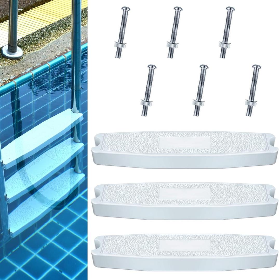 Wettarn 3 Set 18 Inches Pool Ladder Steps Universal Swimming Pool Ladder Pedal Set Molded Plastic Swimming Pool Ladder Rung Step with Stainless Steel Bolts Fit for Inground and Above Ground Pools