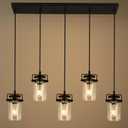 Pendant Lighting for Kitchen Island, Dining Room Light Fixture Black, 5-Light Hanging Linear Chandeliers with Clear Glass Shade Farmhouse Chandeliers for Dining Room(E26 Bulb Base)