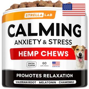 Advanced Calming Chews for Dogs - Hemp Chews and Melatonin - Anxiety Relief - Sleep Aid - Relaxing Treats - Stress Relief During Fireworks, Storms, Thunder, Barking - Made in USA - BBQ - 60ct BB 8/2028