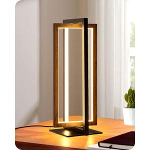 EDISHINE Modern LED Table Lamp, Stepless Dimmable Minimalist Bedside Lamp, MAX 750LM, 3 Color Temperature, Switch Control Nightstand Lamp for Living Room Bedroom, Angle Adjustable (Wood Grain Walnut Color)