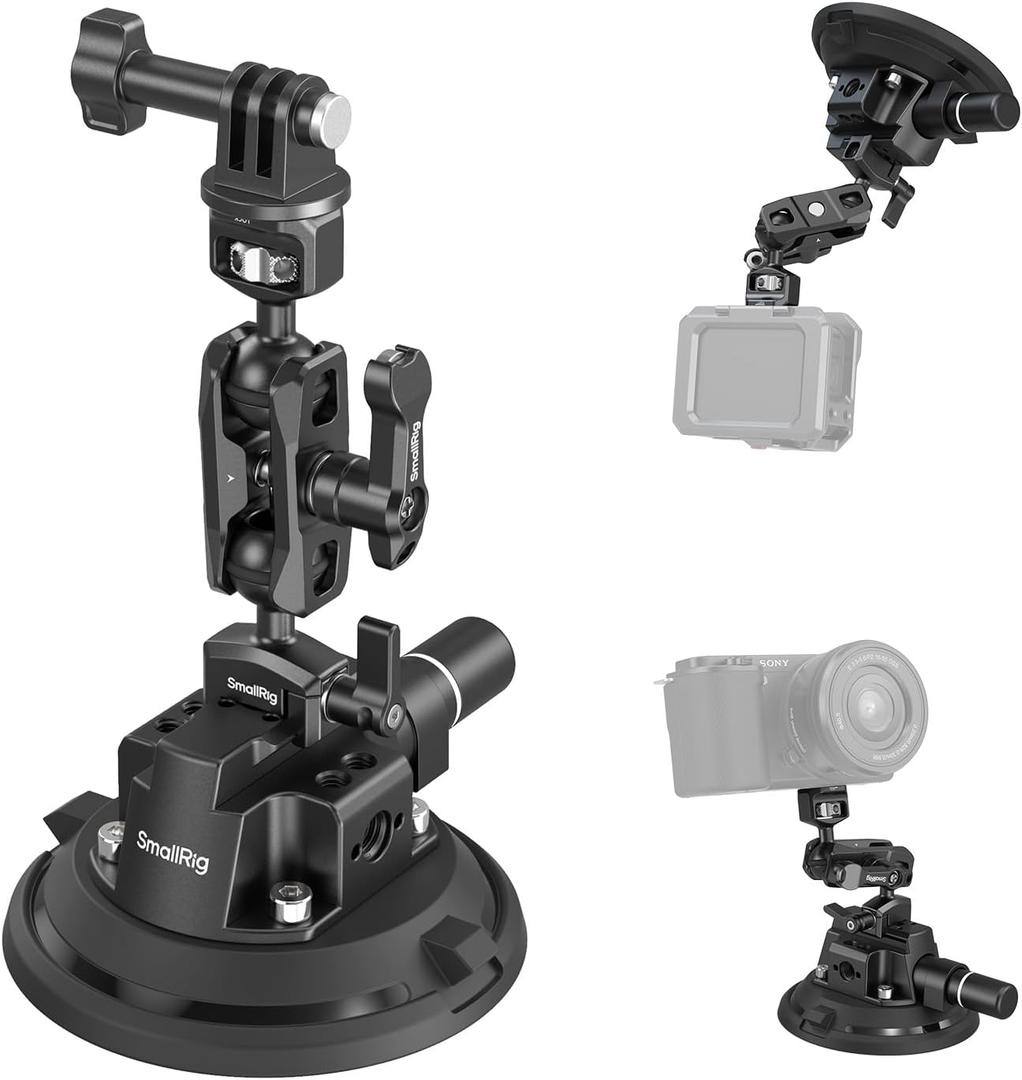 SMALLRIG 4" Camera Suction Mount with Ball Head Magic Arm, Car Mount for Lightweight Camera/Action Camera/Phone, Air Pump Vacuum Suction Cup, Max Load 3kg/6.6 Pound - 4236