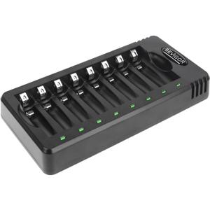 BEVIGOR 8 Bay AA AAA Battery Charger, Independent Slot Charger with LED Light, USB High Speed Charging, for Ni-MH Ni-CD Rechargeable Batteries, No Adapter