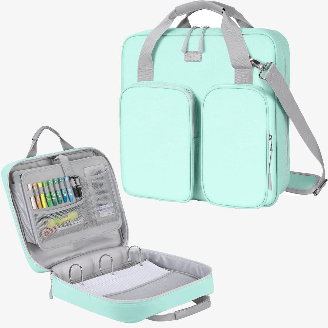 3 Inch 3 Ring Zipper Binder with Shoulder Strap & Handle & Multi-Pocket - 3" Binder with Zipper for School, Compatible with 13-Inch MacBook/Tablet -Patent Design Light Blue
