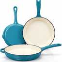 Hisencn Enameled Cast Iron Frying Pan Set, 3 Piece Set of Skillets(8''/9.5''/11''), PFAS & PTFE & PFOA -Free, Gas/Induction/Electric/Oven Compatible, Biscay Blue