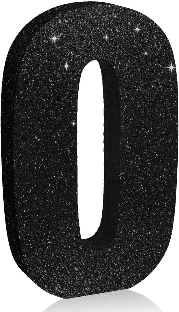 TONIFUL 7.8 Inch Black Glitter Number 0 Wooden Table Centerpiece Black Birthday Party Decorations,Digit 0 for Birthday,Chrismas,Graduation,Halloween,New Year,Anniversary Party Supplies(1 Pack)