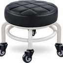 Black Low Rolling Stool with 360Swivel Caster,PU Leather Rolling Stool Heavy-Duty and Sturdy,Modern Rolling Chair for Home Office Garage Shop (Upgrade Edition Black)