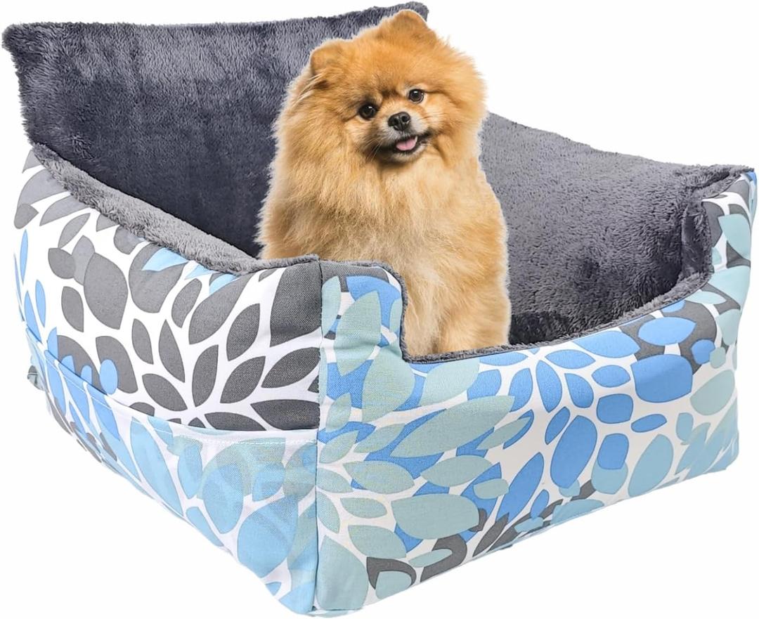 Dog Car Seats for Small Dogs Pet Booster Seat Washable Puppy Car Seat with Safety Leash and Storage Pockets Up to 25lbs, Light Blue and Grey (21.7*19.7*14.57")