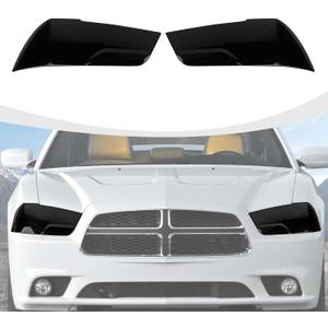 RAZPOY for Charger Headlight Cover, Smoked Front Head Light Lamp Guard Covers Trim Compatible with 2011-2014 Dodge Charger Exterior Accessories, ABS Smoked Black