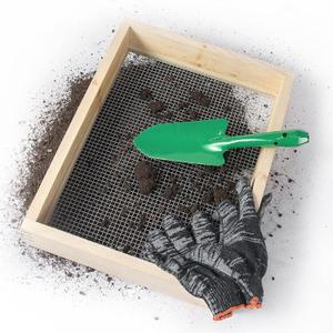 15.74" x 11.81" Soil Sifter - Steel Wire Mesh & Natural Wood Dirt Sifter for Gardening - Compost, Rock, & Dirt Sifter Tool with Gloves and Trowel- Essential Garden Tool for Flower & Vegetable Planting (New style)