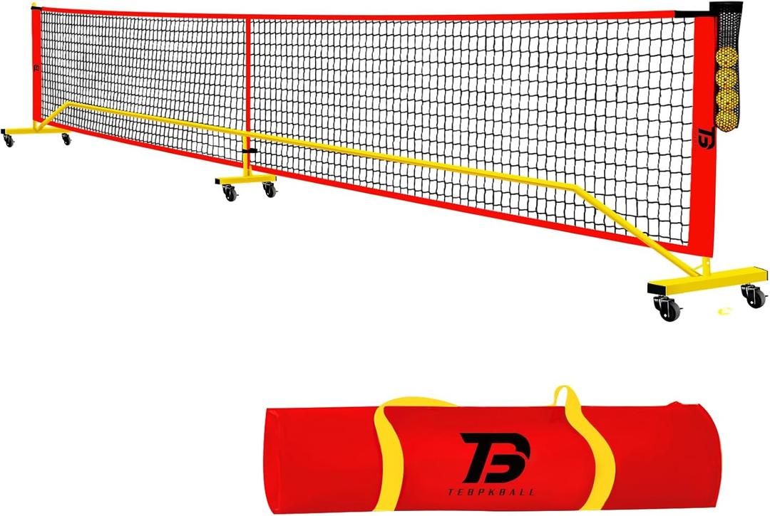 Pickleball Net with Wheels,22FT Regulation Size Portable Pickle Ball Net,with Strong Steel Frame and Wheels,Ball Holder,4 Pickleball Balls,Carrying Bag for Outdoor Indoor Play