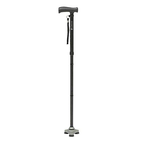 HurryCane Freedom Edition Foldable Walking Cane With T Handle - Enhanced Mobility Support - Patented SteadiGrip Base - Adjustable Height - Lightweight Foldable Design - Black