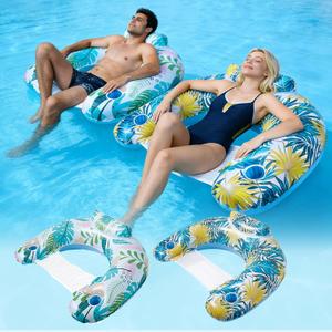 Azurphoric 2 Pack Inflatable Pool Floats Adult, Heavy Duty Pool Lounge Chair, Pool Floaties with Mesh Seat, Backrest & Cup Holders, Beach Chairs for Summer Party Pool Lake River and Beach Fun