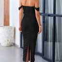 PRETTYGARDEN Womens 2025 Summer Off The Shoulder Dress Ruched Bodycon Sleeveless Split Cocktail Party Maxi Dresses (Black,Large)