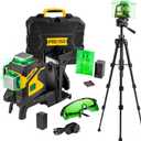 PREXISO Laser Level 3 X 360 Self Leveling with 47 Inch Tripod, Rechargeable 100 Ft Green Lazer Leveler Tool for Construction, Tile, Home Renovation with Magnetic Base, Battery Adapter, Accessories