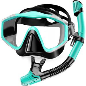 Snorkel Mask Adult,Dry Snorkel Set,Snorkeling Gear for Adults,Panoramic Wide View Swim Mask,Snorkel for Lap Swimming Snorkeling Diving Swimming Travel (Green)