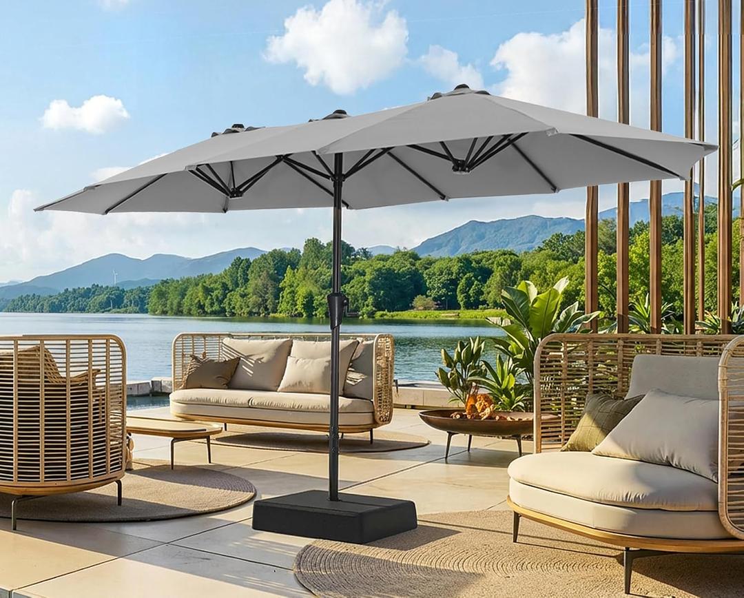 SUPERJARE 13FT Outdoor Patio Umbrella with Base Included, Double Sided Pool Umbrellas with Fade Resistant Canopy, Large Table Umbrella for Deck, Market, Backyard - Gray