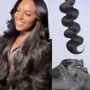 LUVME Invisible Clip in Hair Extensions Body Wave Real Human Hair, Remy Human Hair Extensions Clip ins for Women, Natural Human Hair, 14 inch 110g 6Pcs, Natural Black