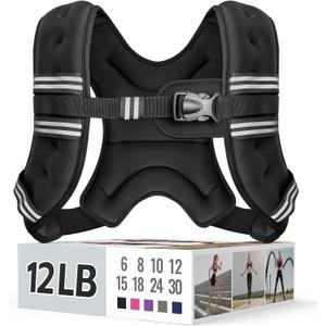 Weighted Vest for Women & Men with Reflective Stripe and Adjustable Buckle, Comfortable & Durable Rucking Vest for Walking, Running & Strength Training (12 lb, Black)