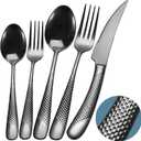 Runfly 20 Piece Hammered Black Silverware Set, 18/10 Stainless Steel Flatware Set, Modern Kitchen Utensil Set Service for 4, Tableware Set, Cutlery Set Including Fork Spoon and Knife