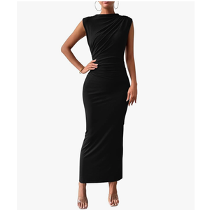 BTFBM Women's Ruched Bodycon Dress Summer Casual Sleeveless Back Slit Elegant Club Evening Party Cocktail Maxi Dresses M