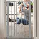 BABELIO 36" Tall Narrow Baby Gate, 26-28.5" Auto-Close Metal Dog Gate for Small Stairs/Doorways/Hallways, NO Drilling Pressure Mounted for Child and Pets, NO Extensions, Gray