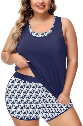 Women Plus Size 3 Piece Tankini Swimsuit Athletic Bathing Suit Boy Shorts | Athletic Bathing Suits with Boy Shorts,Tank Top with Sports Bra,Full Coverage Push up Curvy Tummy Control Swimwear Swim, Size: 20 Plus