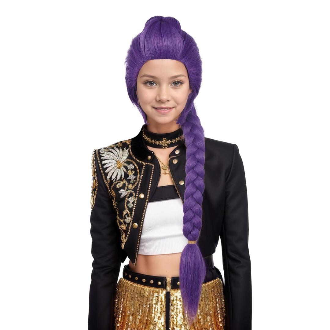 karlery Girls Long Purple Braided Calf-Length Wig Cartoon Anime Movie Cosplay Wig Heat Resistant Synthetic Fiber Brethable Adjustable Size for Halloween Costume Party