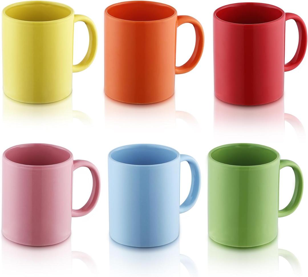 Evanda Coffee Mugs Set of 6 Pieces 12oz, Ceramic Cups with Handle for Latte, Hot Tea, Cappuccino, Mocha, Cocoa, Milk, Dishwasher Safe, Mutil Colors