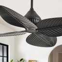 52" Black Tropical Ceiling Fans, Flush Mount Palm Leaf Ceiling Fan no Light, Indoor Ceiling Fans Without Light for Living Room Bedroom Kitchen Covered Gazebo, APP and Remote Control